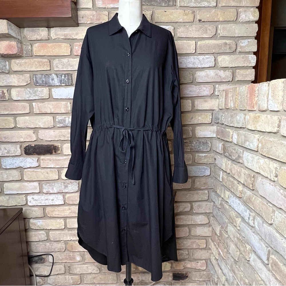 SBJ AUSTIN solid black Amanda dress with drawstring waist